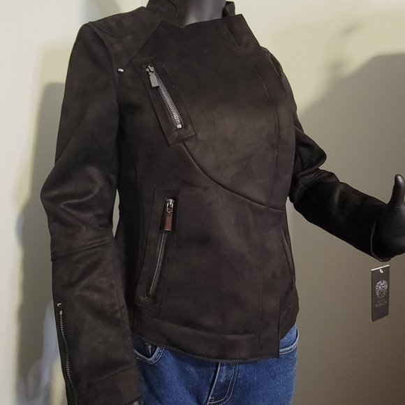 NWT Vince Camuto Black Vegan Suede Moto Jacket - Picture 2 of 14